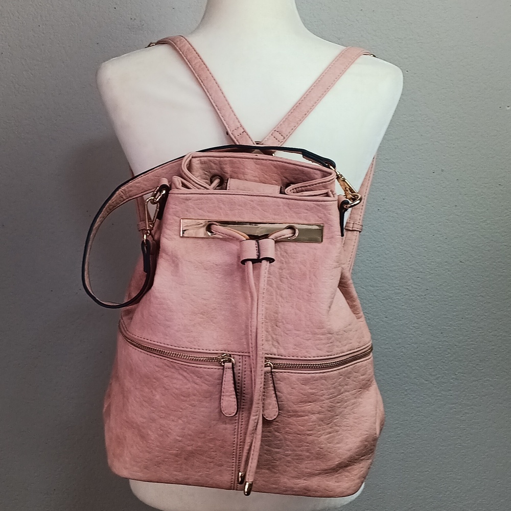Isabelle Salmon Pink Pebbled Vegan Leather Convertible Large Back Pack